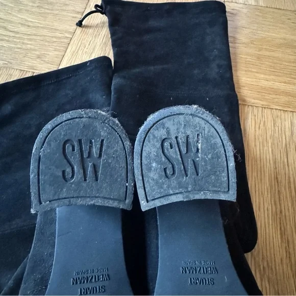 Stuart Weitzman Tieland Boots Black Suede Over The Knee Size 39 Heel - Picture 8 of 16